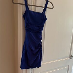 Elegant Blue satin Sleeveless open back Dress xxs